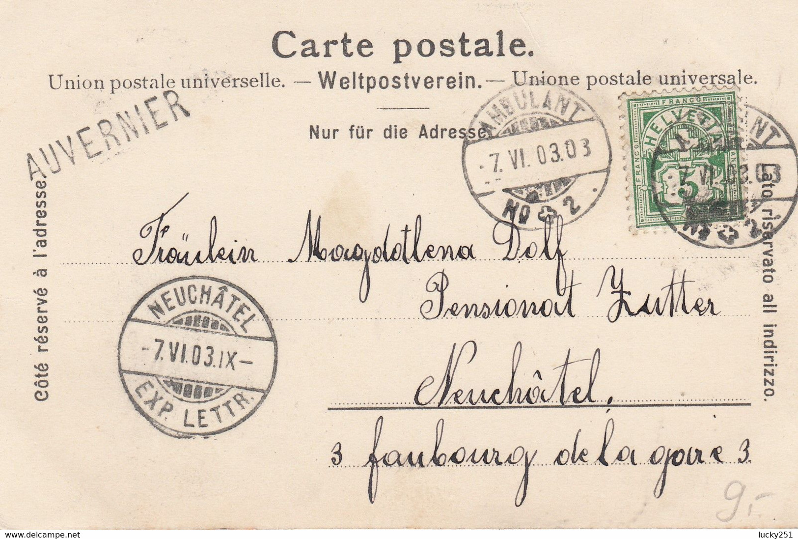 Suisse - Châteaux - Auvernier - Le Château - Circulée 07/06/1903 - Vernier
