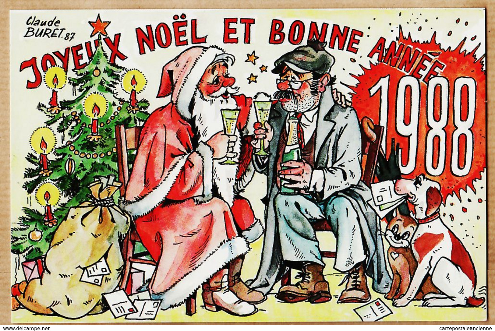 X67023 ⭐ Carte SPECIMEN Caricature Claude BURET JOYEUX NOEL BONNE ANNEE 1988 - Association ALSACARTE MARCKOLSHEIM - Autres & Non Classés