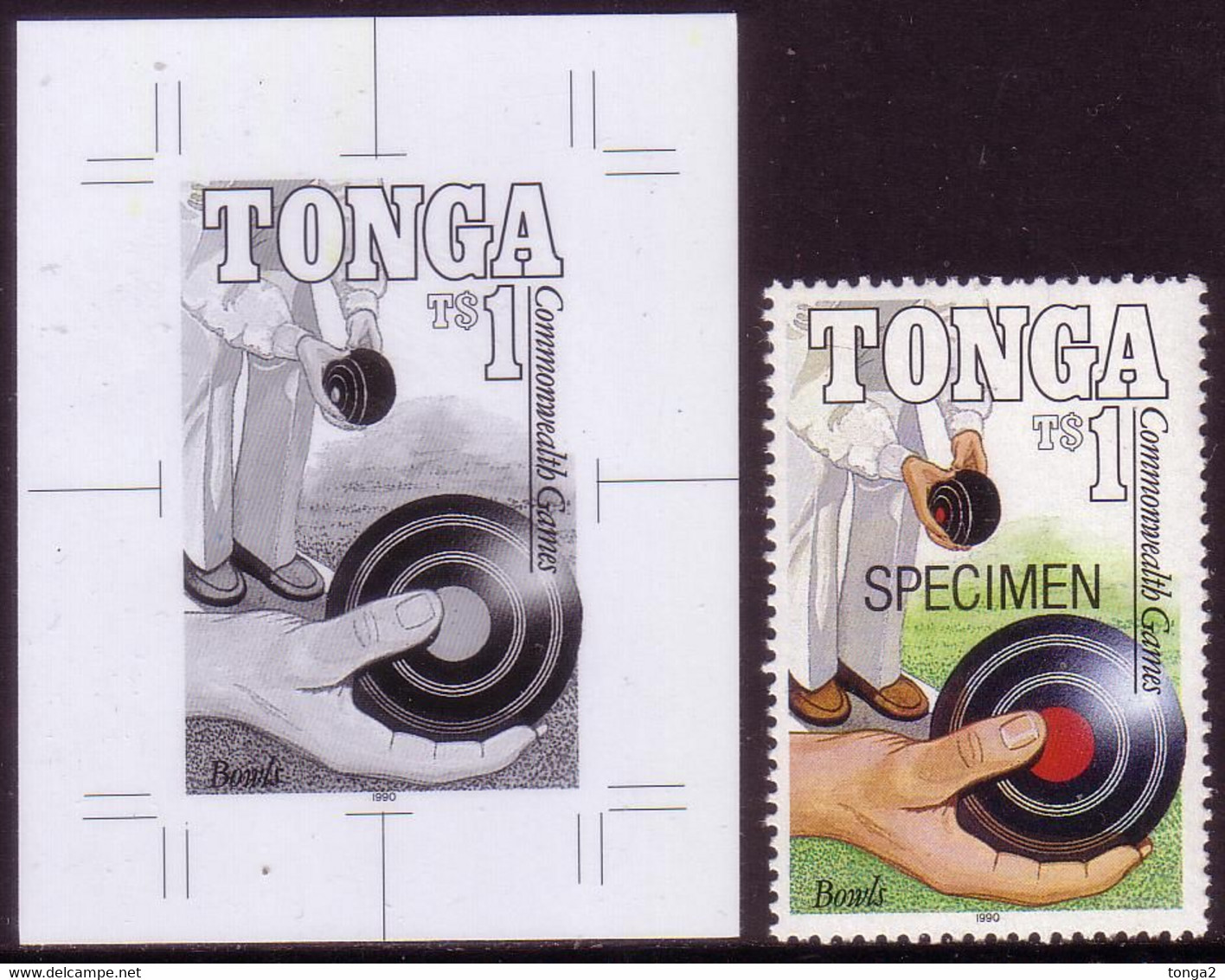 Tonga 1990 Lawn Bowls - Proof In Black & White + Specimen - Read Description - Bocce