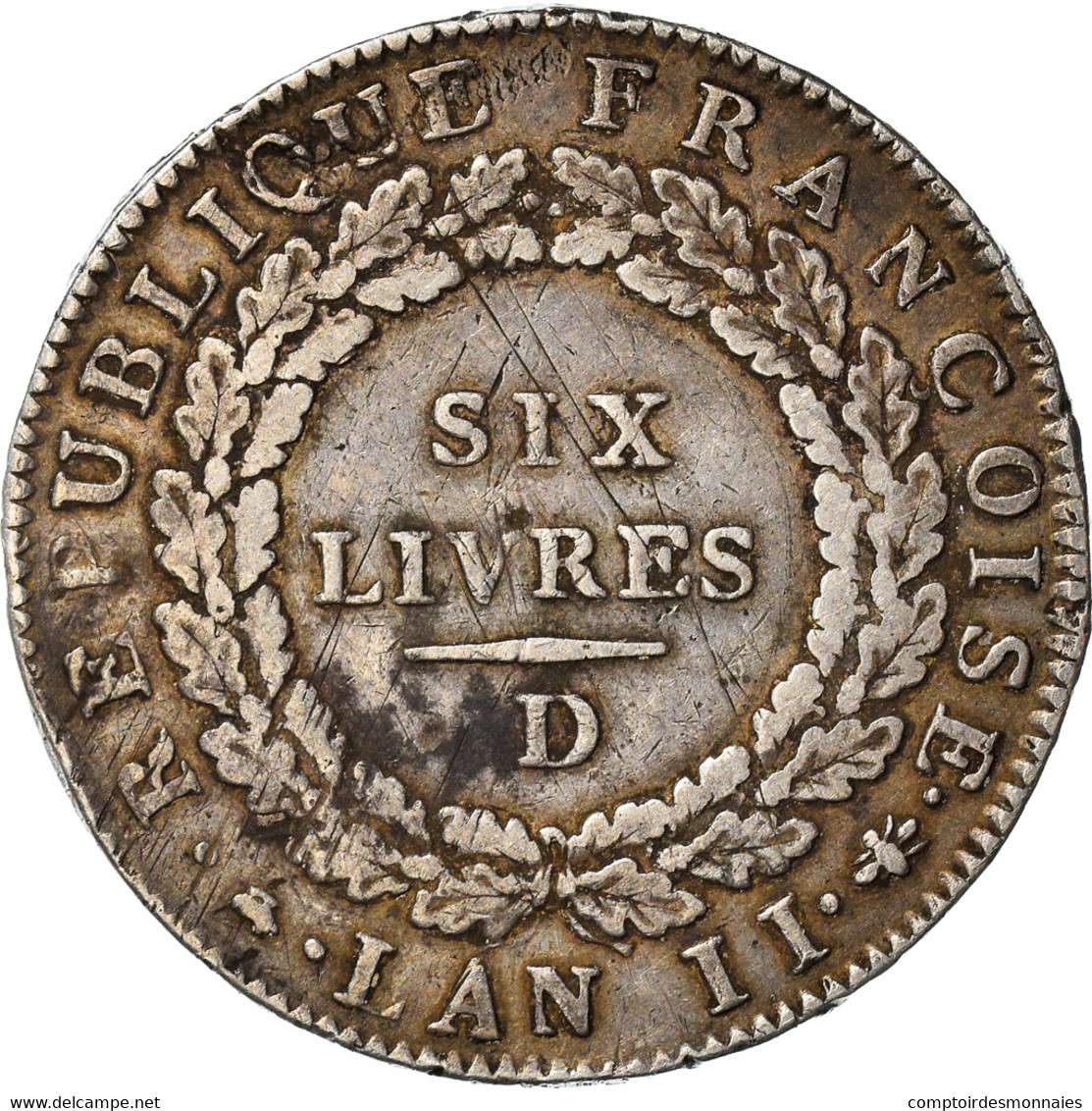 Monnaie, France, Convention, Génie, ECU, 6 Livres, 1793, Lyon, TB+, Argent - 1792-1975 Convention (An II – An IV)