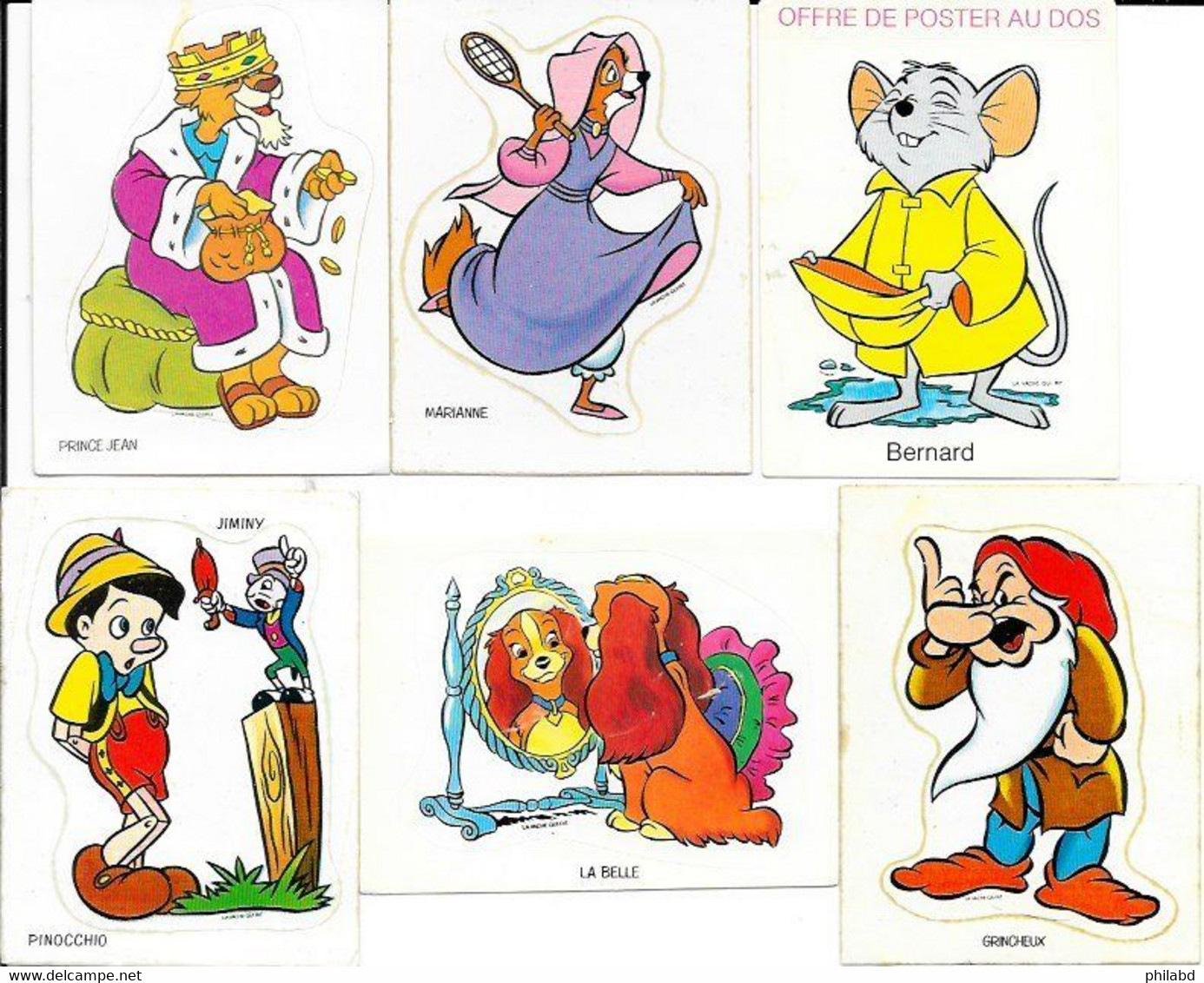 Walt Disney Adhésif Autocollant 6 Vignettes Diverses - La Vache Qui Rit 1973-78 - Other & Unclassified