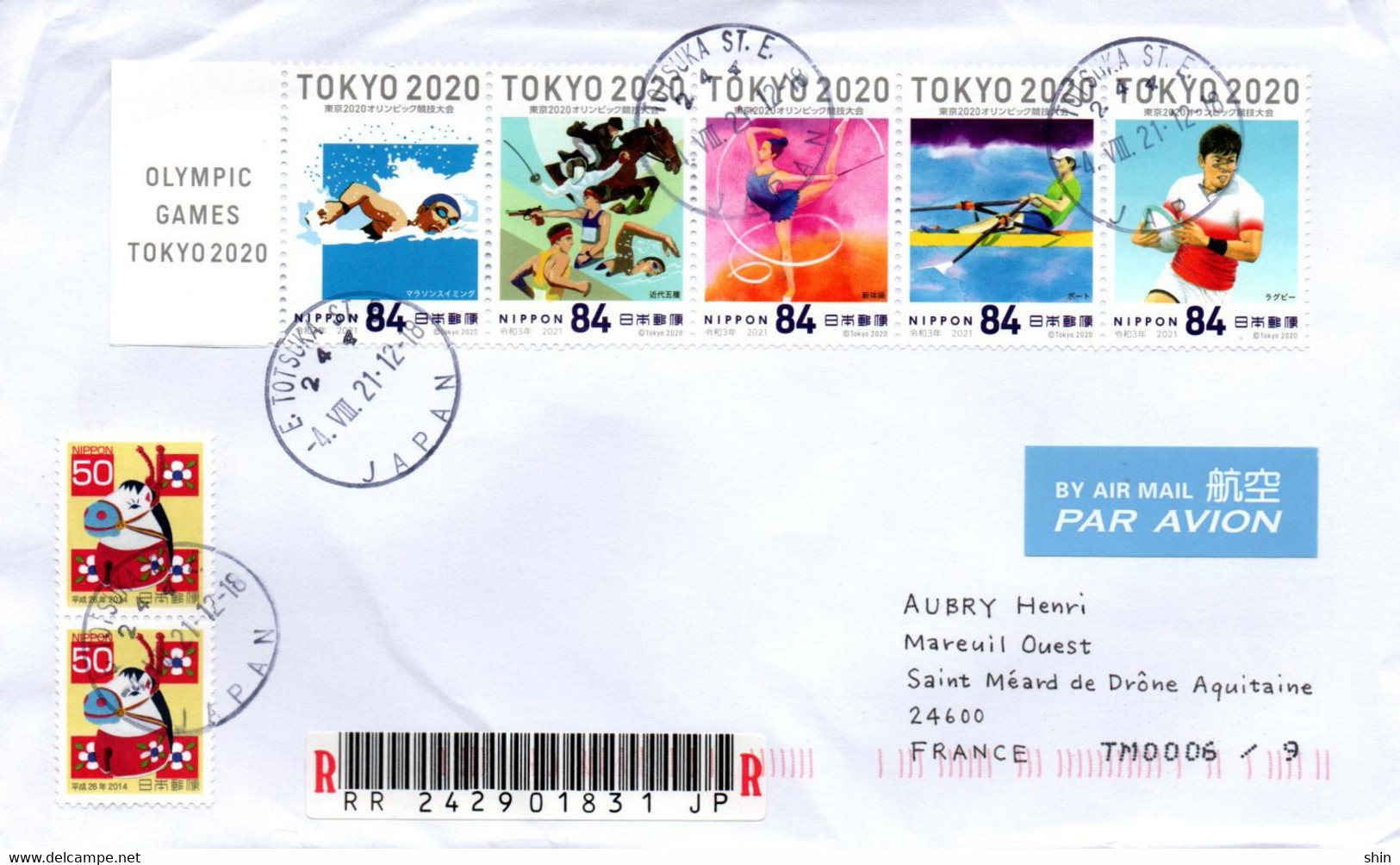 Tokyo 2020 Timbres Japon Sur Lettre - Sommer 2020: Tokio