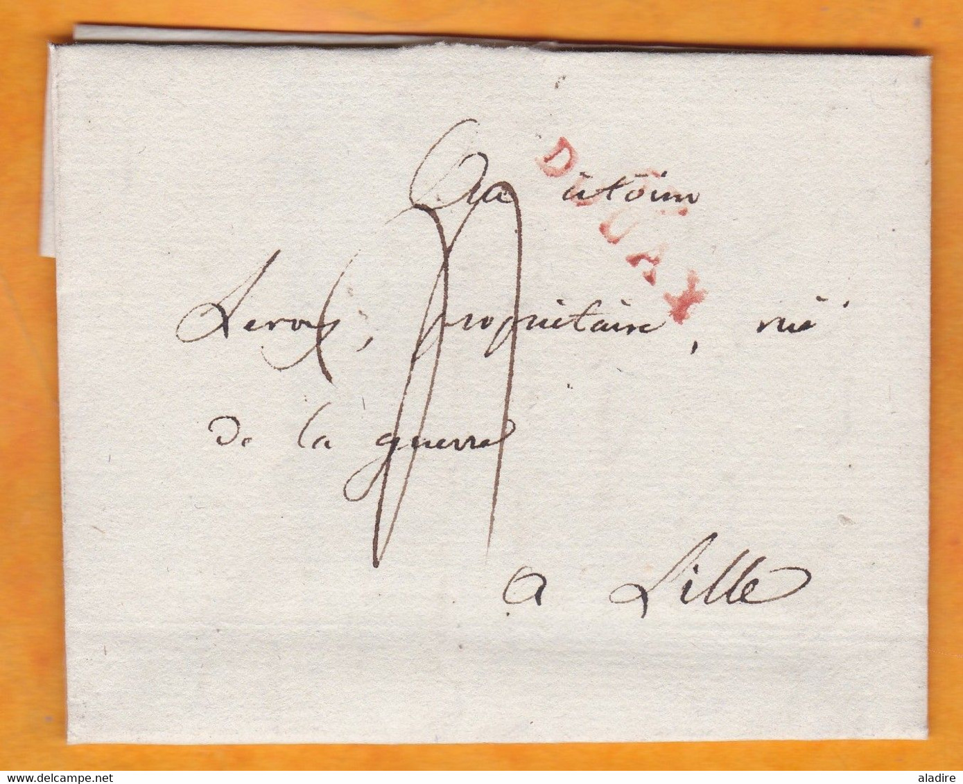 1798 - Marque Postale 57 DOUAY Douai En Rouge Sur Lettre Avec Correspondance Vers Lille - Taxe 4 -  Directoire - 1701-1800: Vorläufer XVIII