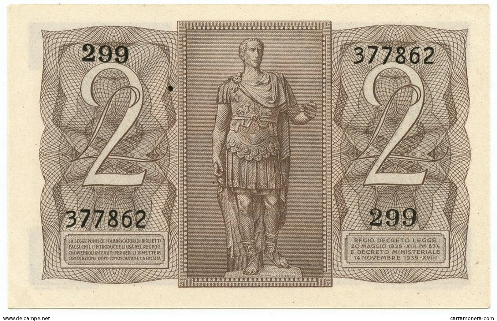 2 LIRE BIGLIETTO DI STATO FASCIO 14/11/1939 QFDS - Regno D'Italia - Altri