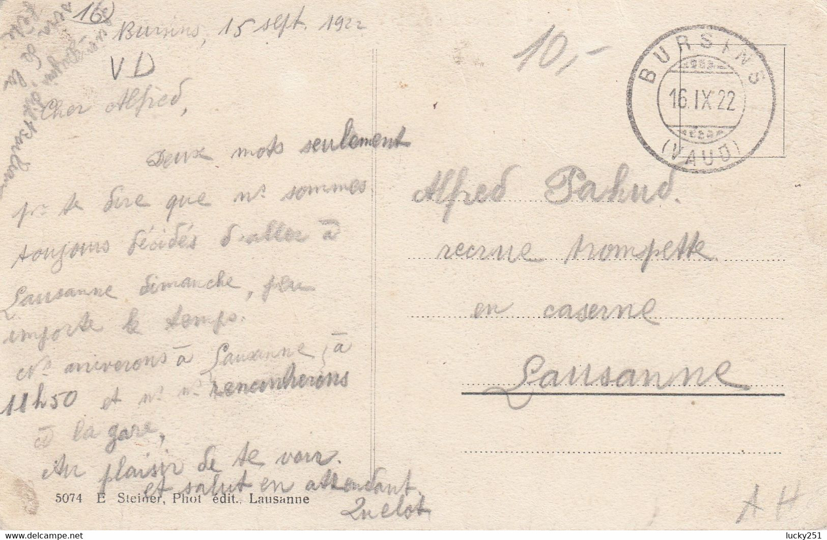 Suisse - Châteaux - Bursins - Le Château De St-Vincent - Circulée 16/09/1922 - Au