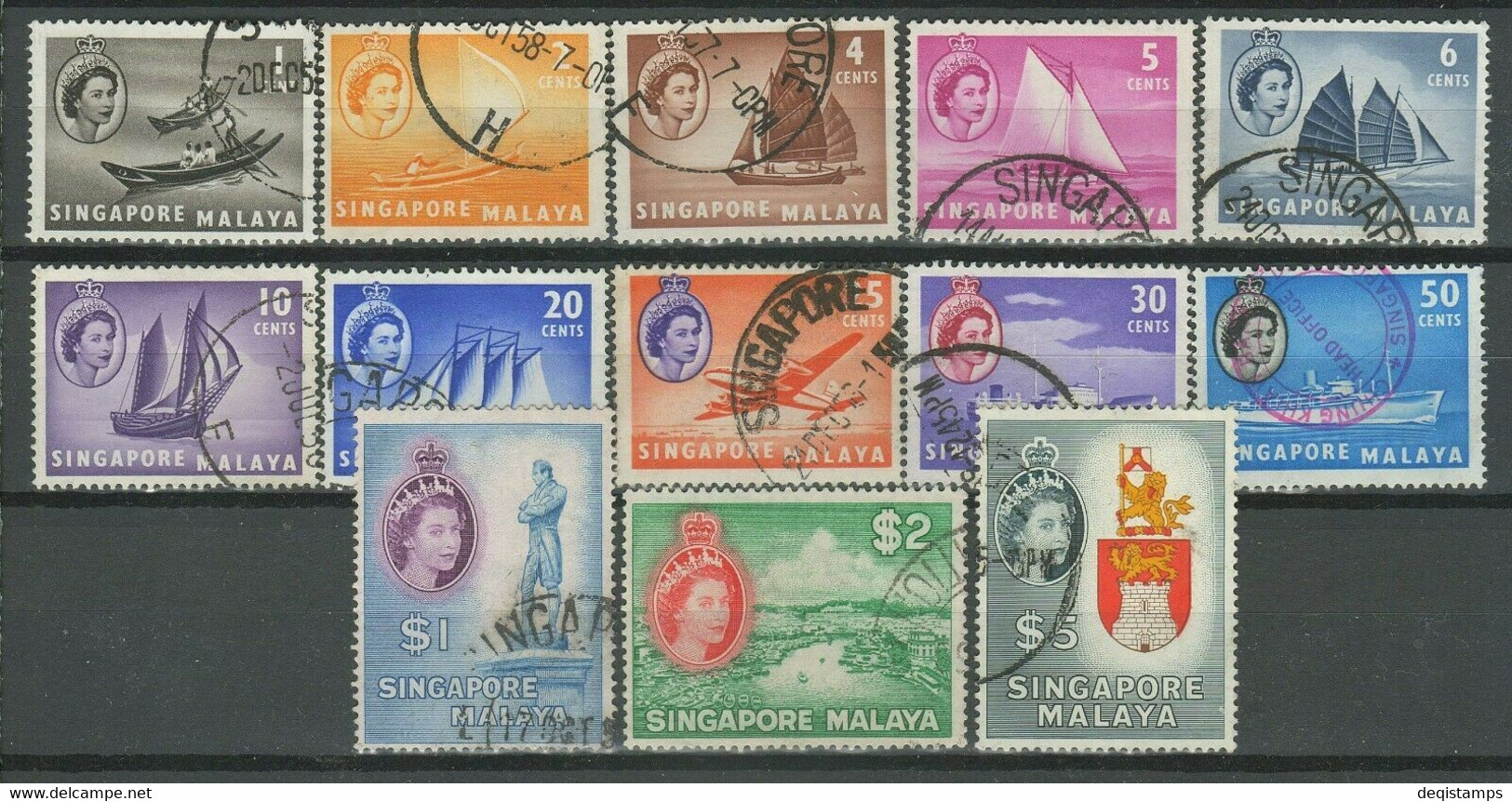 Singapore 1955 ☀ Set To $5 ( Miss 12c ) ☀ Used - Singapur (...-1959)