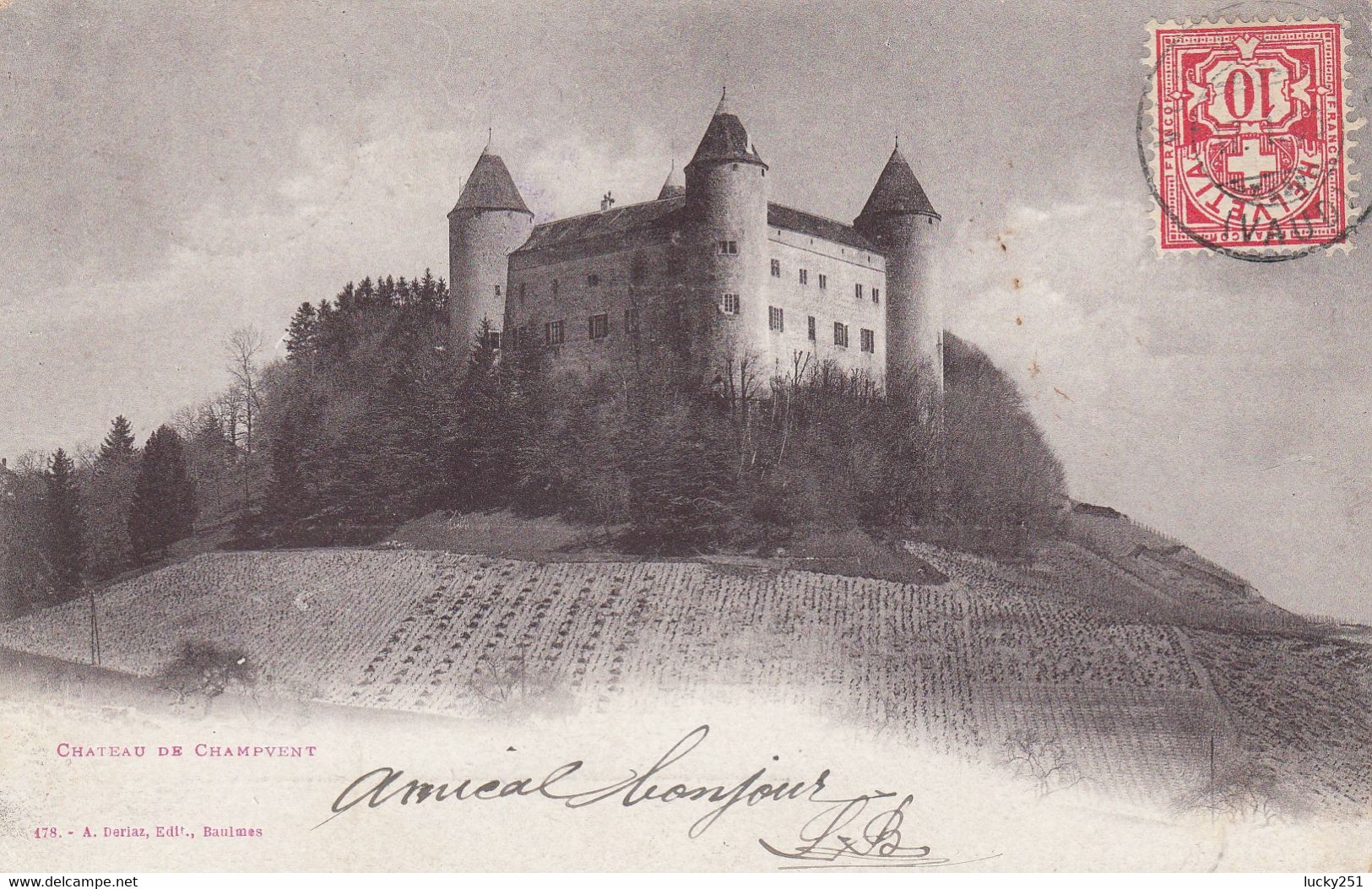 Suisse - Châteaux - Champvent - Le Château - Circulée 17/01/1906 - Au