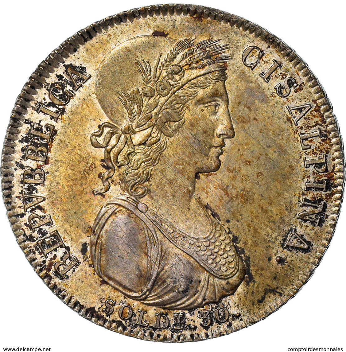 Monnaie, États Italiens, CISALPINE REPUBLIC, 30 Soldi, 1801, Milan, SUP+ - République Cisalpine / République Italienne