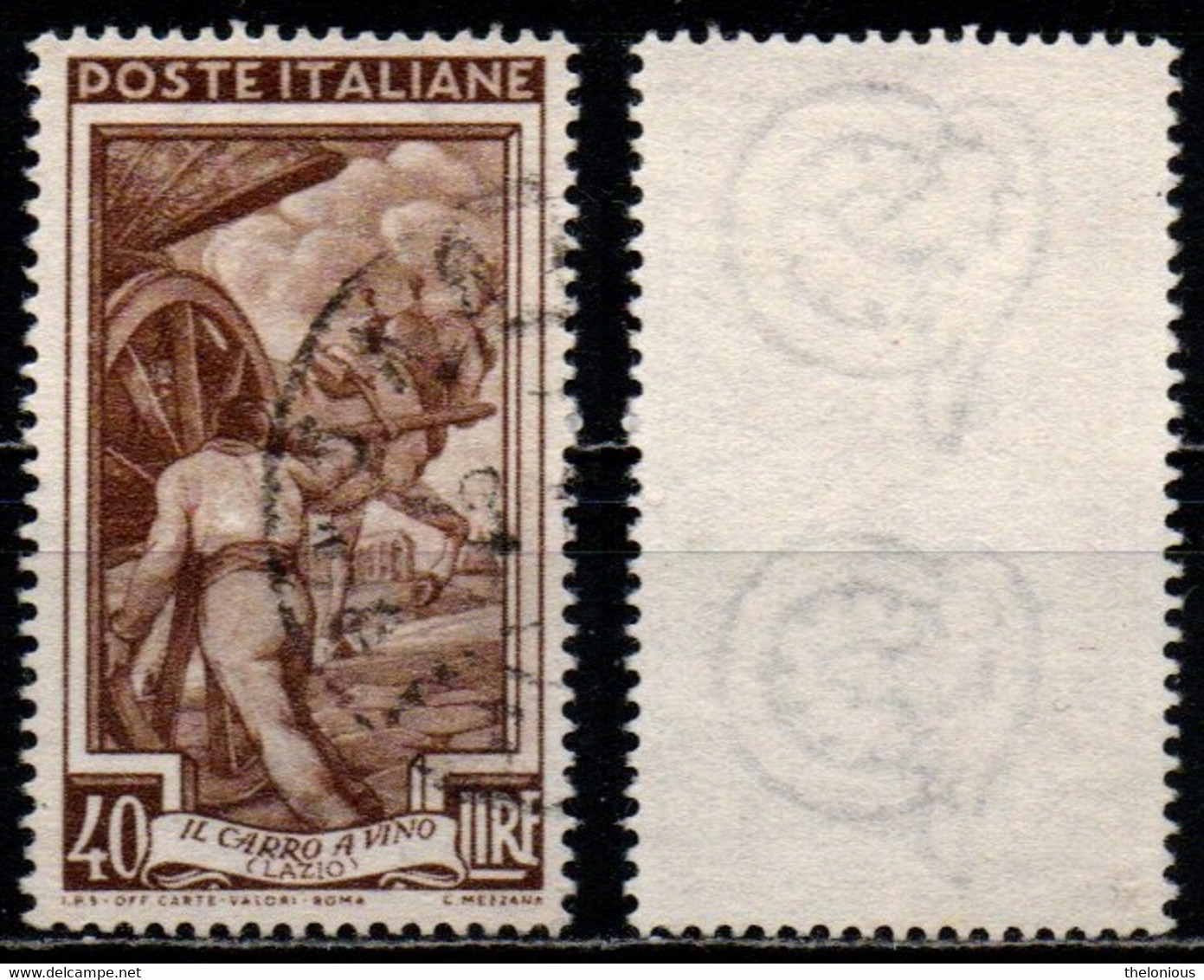 Italia Al Lavoro 40 Lire Filigrana Ruota 3 Destra Bassa - 1946-60: Oblitérés