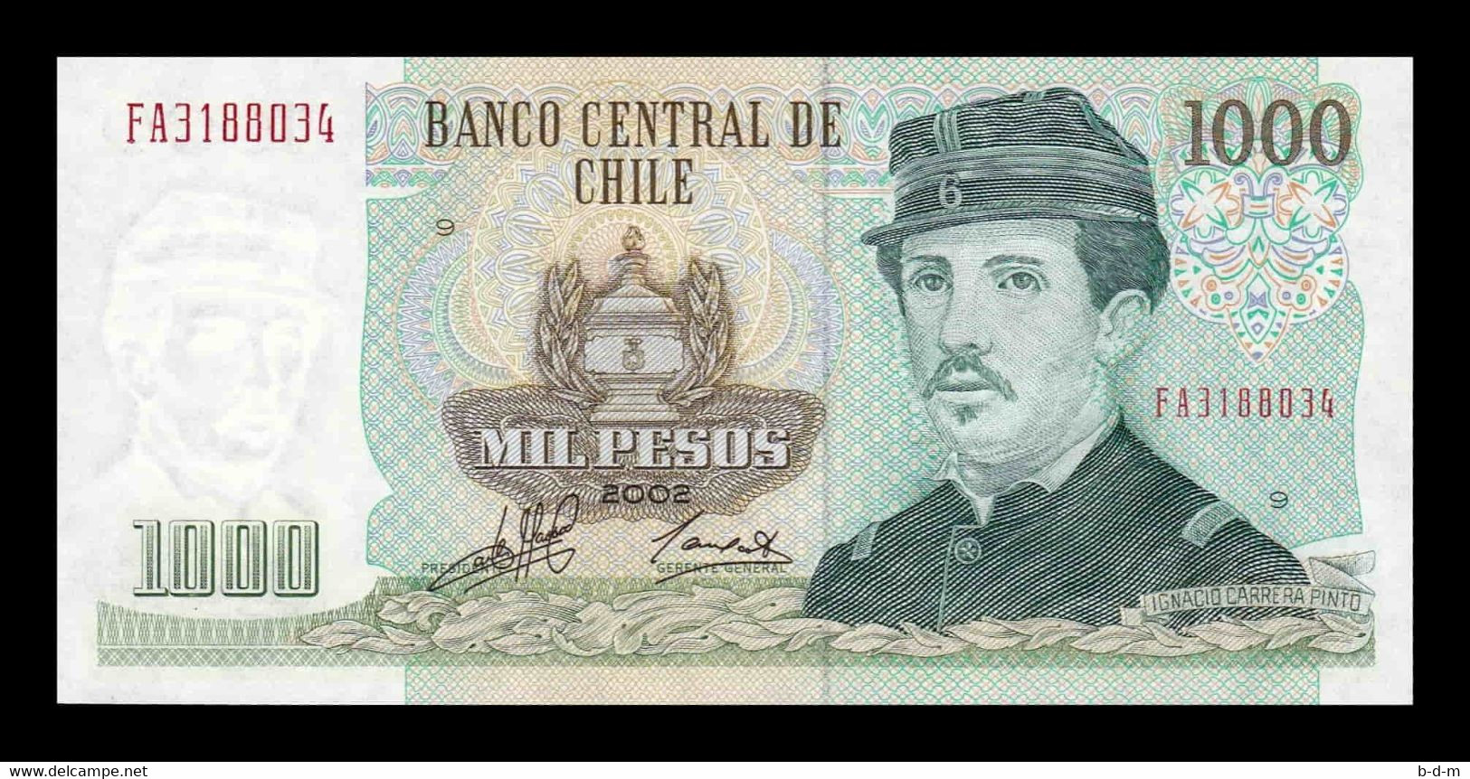 Chile 1000 Pesos Ignacio Carrera Pinto 2002 Pick 154f SC UNC - Chile