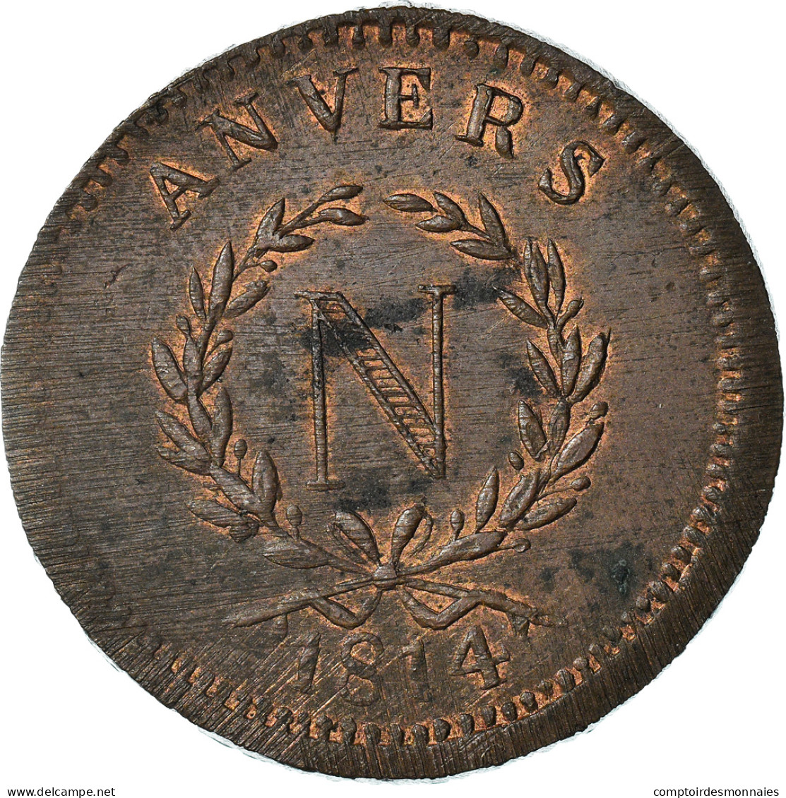 Monnaie, FRENCH STATES, ANTWERP, 10 Centimes, 1814, Wolschot, TTB+, Bronze - D. 10 Centimes