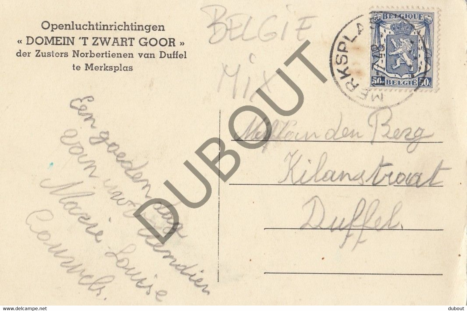Postkaart/Carte Postale DUFFEL/MERKSPLAS Zusters Norbertienen  (C1058) - Duffel