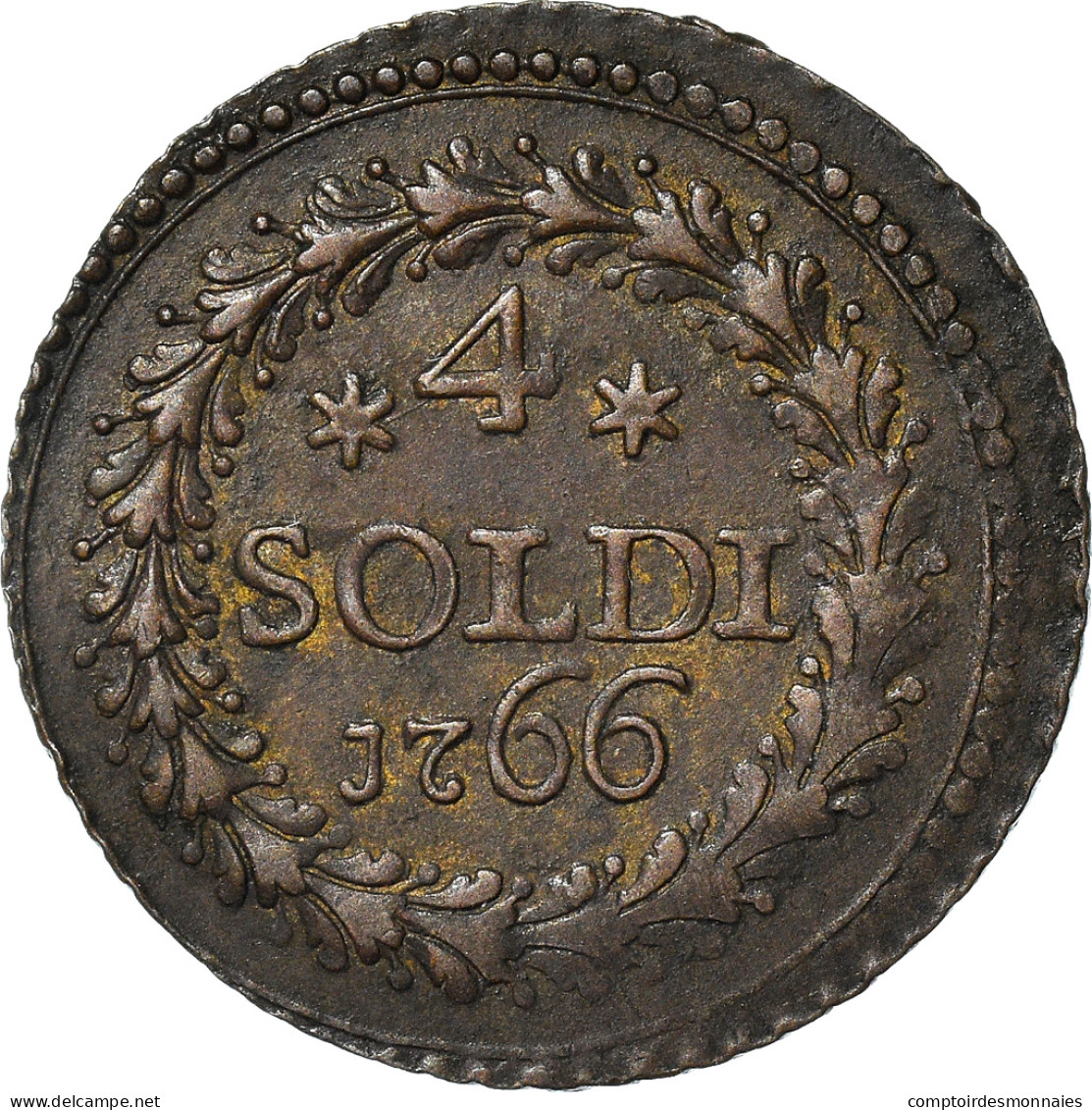 Monnaie, États Italiens, CORSICA, General Pasquale Paoli, 4 Soldi, 1766 - Corsica (1736-1768)