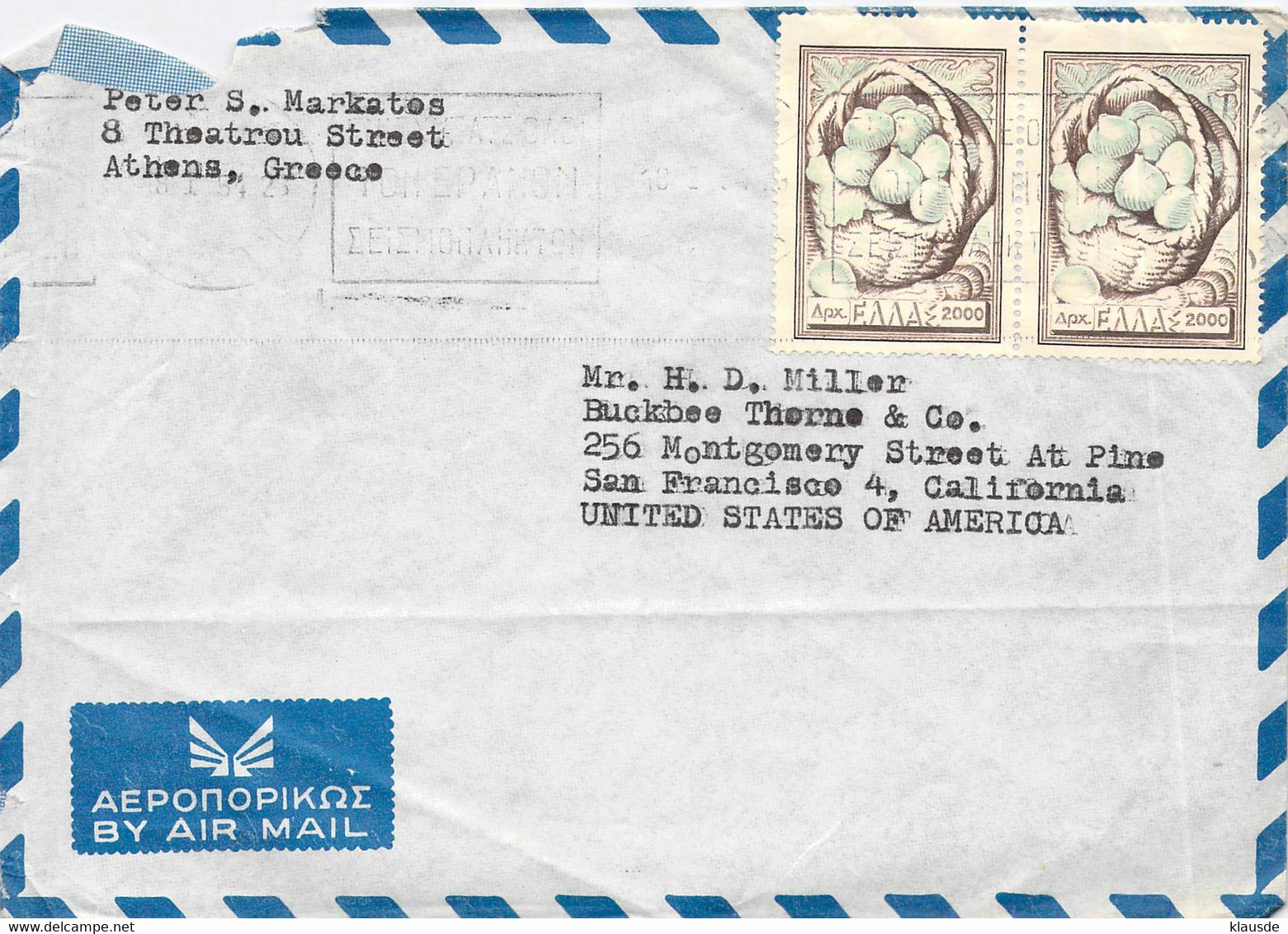 Lupo-Cover Athen - San Francisco 1964 - Lettres & Documents