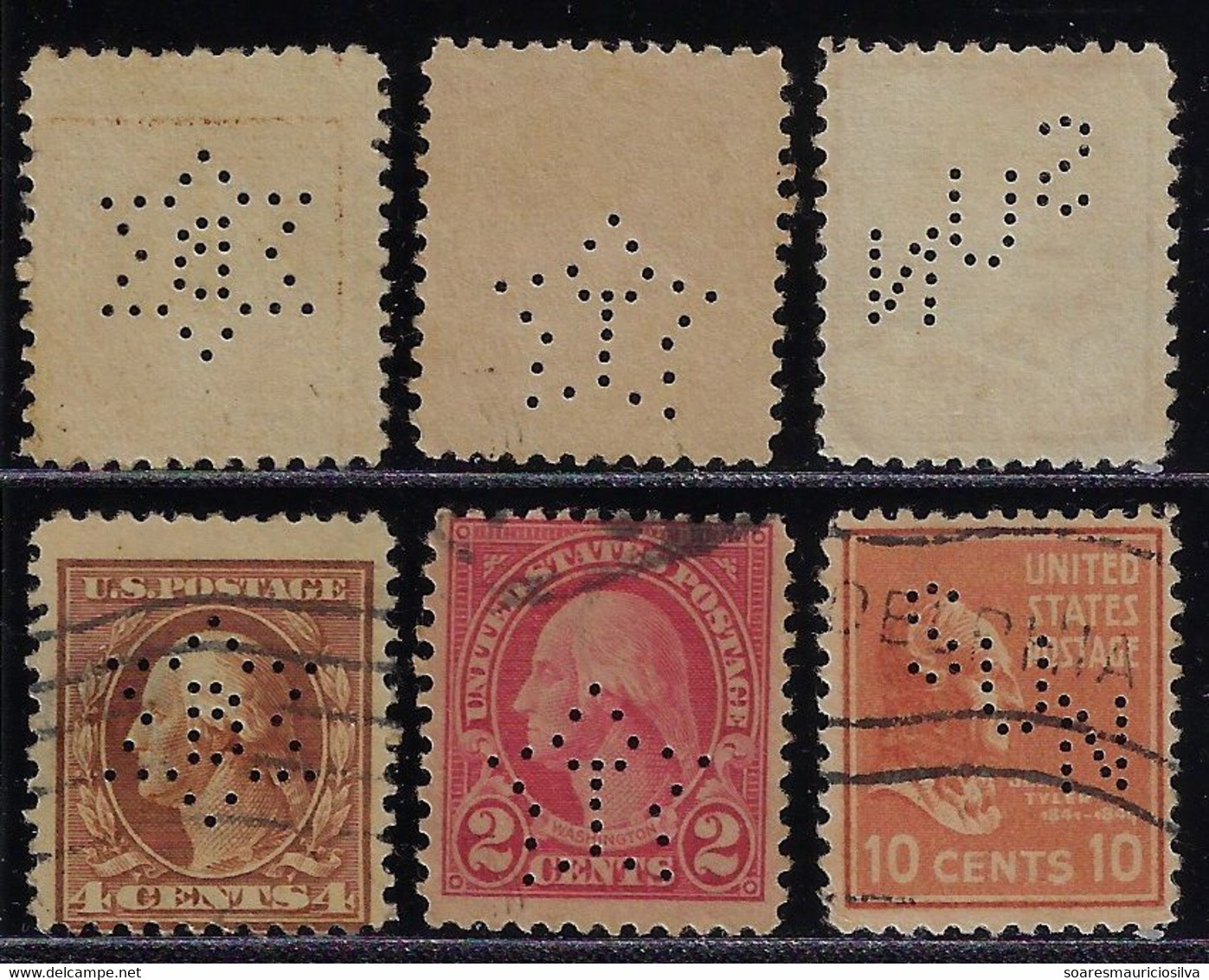 USA United States 1902 / 1959 3 Stamp Perfin SUN T And B STAR Texas Astronomy Space Star Sun Oil Machine Lochung Perfore - Andere & Zonder Classificatie