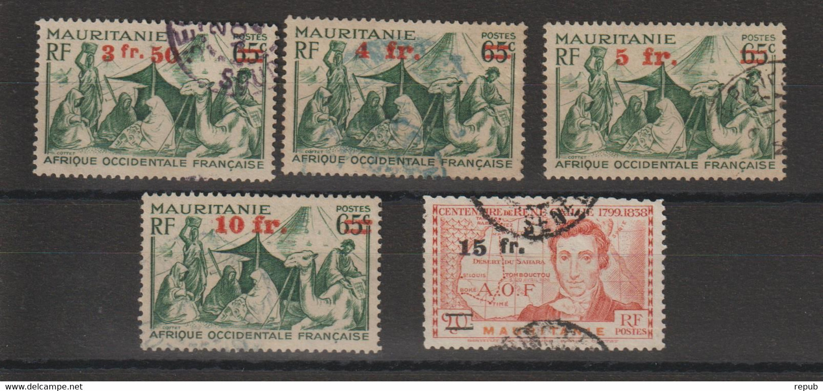 Mauritanie 1944 Série Courante Surchargée 133-37 5 Val Oblit. Used - Usati