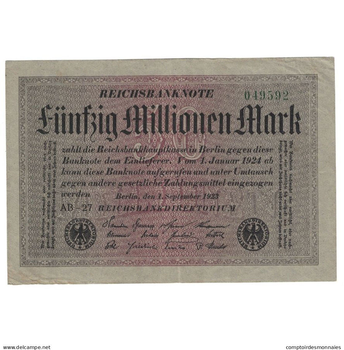 Billet, Allemagne, 50 Millionen Mark, 1923, 1923-09-01, KM:109a, TTB - 50 Millionen Mark