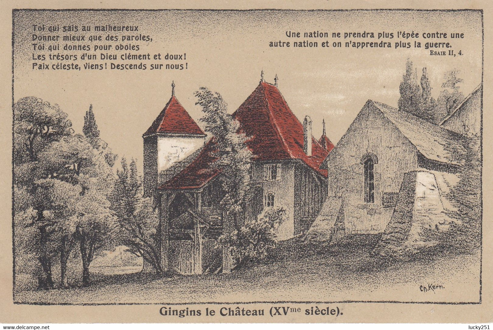 Suisse - Châteaux - Gingins - Le Château  - Circulée 19/06/1918 - Litho - Au
