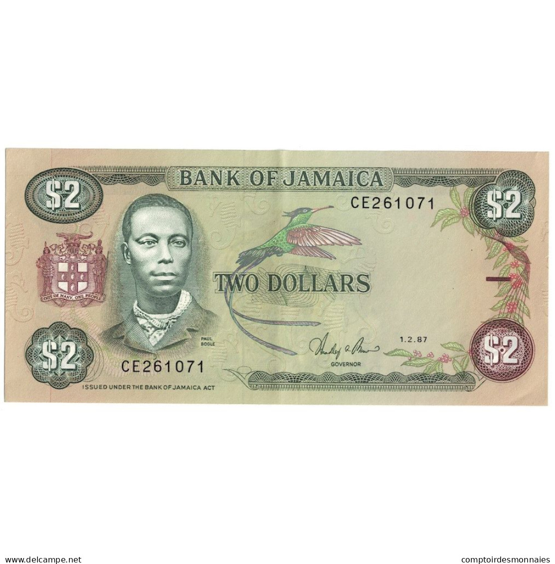 Billet, Jamaica, 2 Dollars, 1987, 1987-02-01, KM:69b, SUP - Jamaique