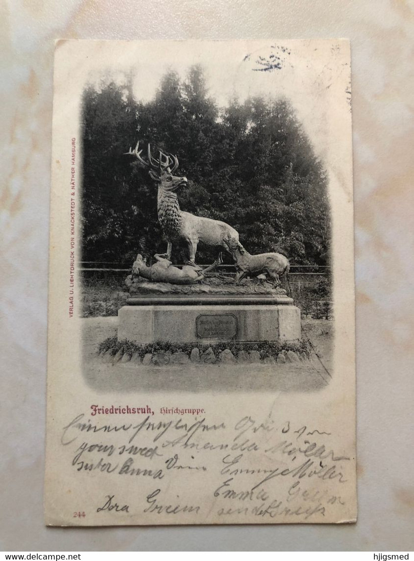 Germany Deutschland 1898 Friedrichsruh Hirsch Gruppe Deer Statue Hunting 14400 Post Card POSTCARD - Friedrichsruh