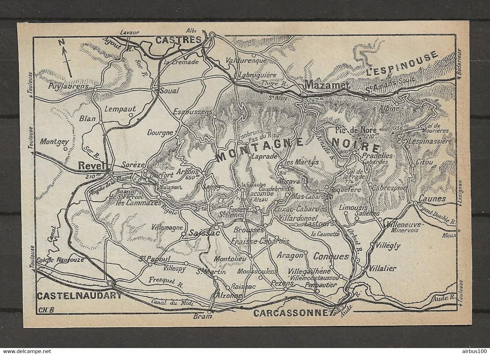 CARTE PLAN 1914 - MONTAGNE NOIRE - CASTRES - CASTELNAUDARY - MAZAMET - L'ESPINOUSSE - REVEL - CONQUES - Carte Topografiche