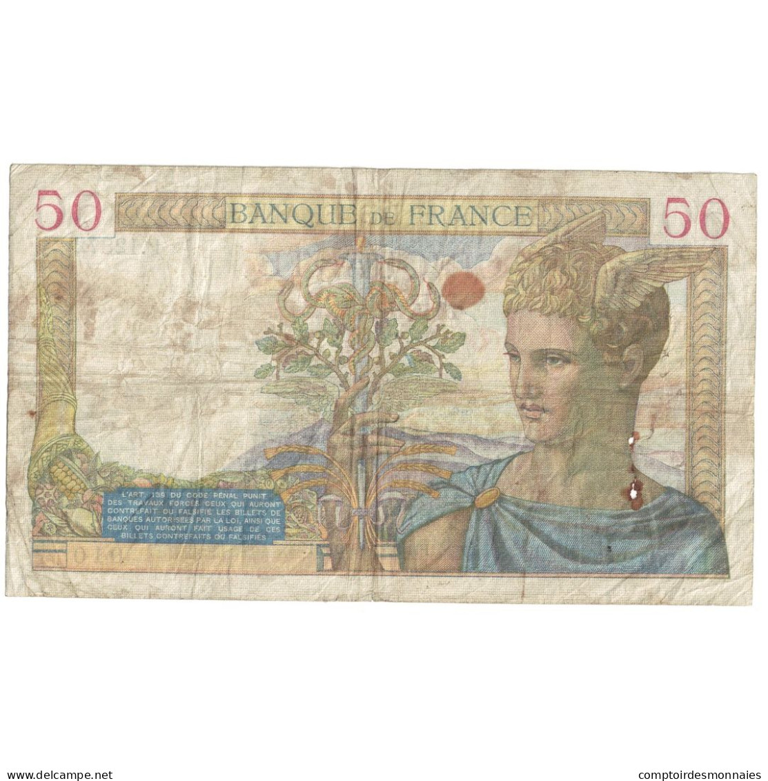 France, 50 Francs, Cérès, 1940, 1940-02-29, B, Fayette:18.40, KM:85b - 50 F 1934-1940 ''Cérès''