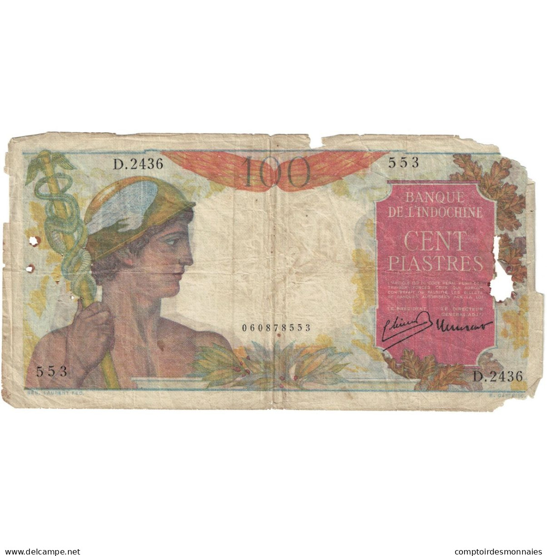 Billet, FRENCH INDO-CHINA, 100 Piastres, ND (1947-54), KM:82a, B+ - Indochine