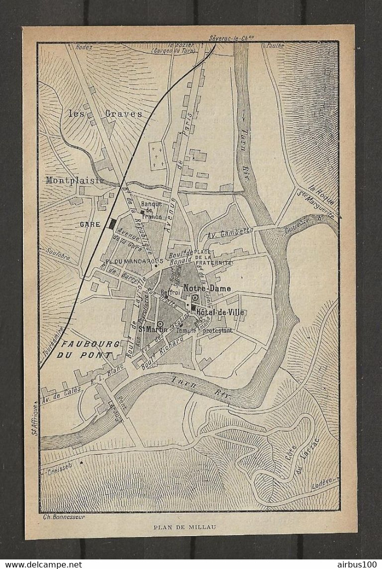 CARTE PLAN 1914 - MILLAU - LES GRAVES - MONTPLAISIR - FAUBOURG Du PONT - BANQUE De FRANCE - Cartes Topographiques