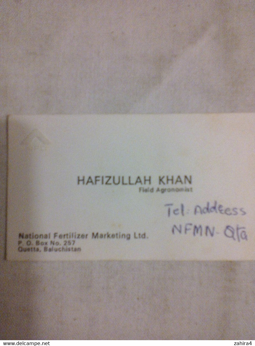 1981 ? - NFC (gaufré) Hafizullah Khan Field Agronomist National Fertilizer Marketing Ltd. Quetta Pakistan - Visiting Cards