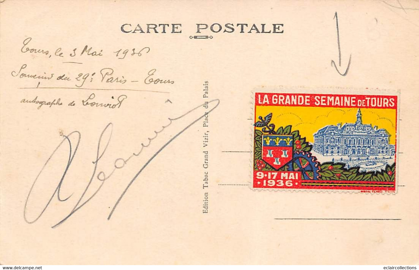 Tours      37   Cyclisme  Course Paris-Tours Mai 1936  Vignette Et Autographe De Louviol  ???  ( Voir Scan) - Tours