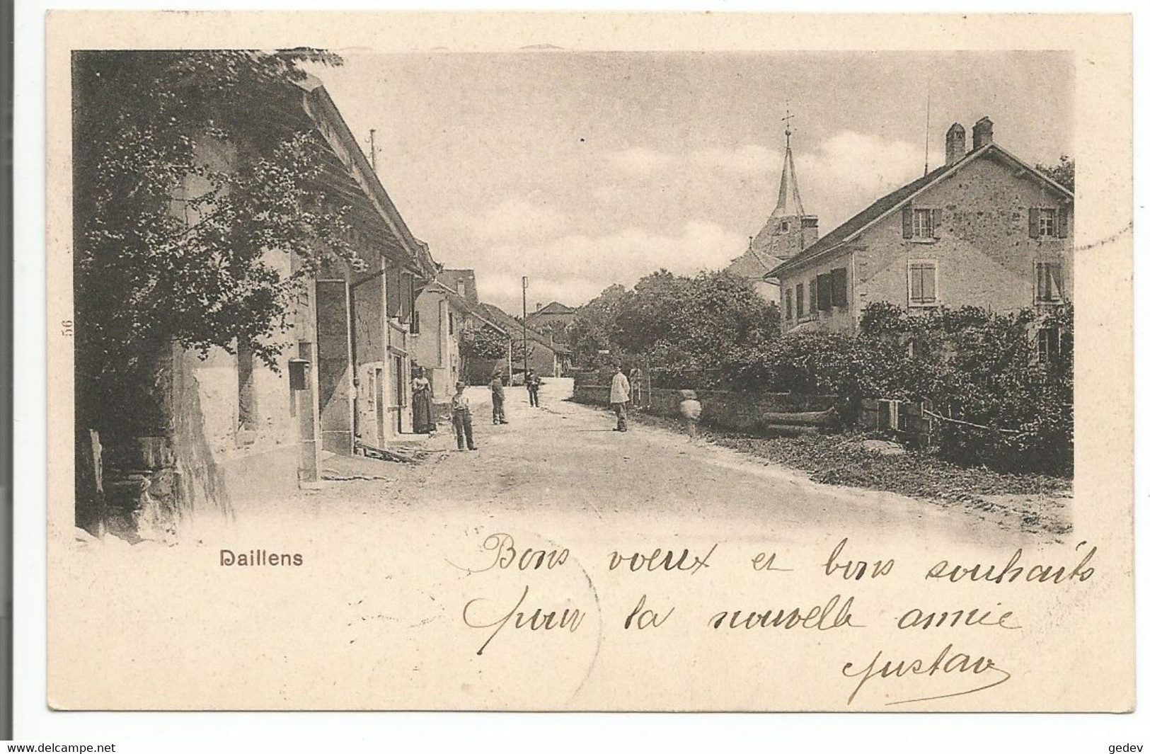 Daillens, Rue Animée Et Bureau De Poste (1.1.1900) - Daillens