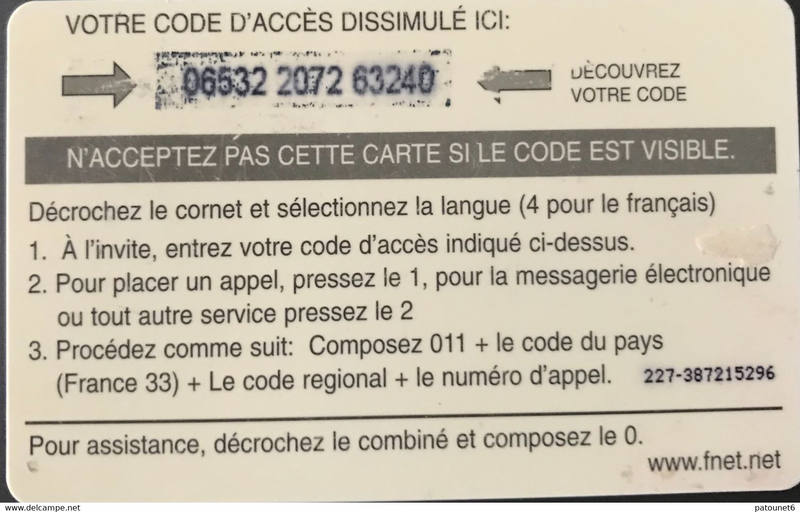 FRANCE  -  ARMEE  -  Prepaid  -  FNET CORP - $ 20 -  Schede Ad Uso Militare