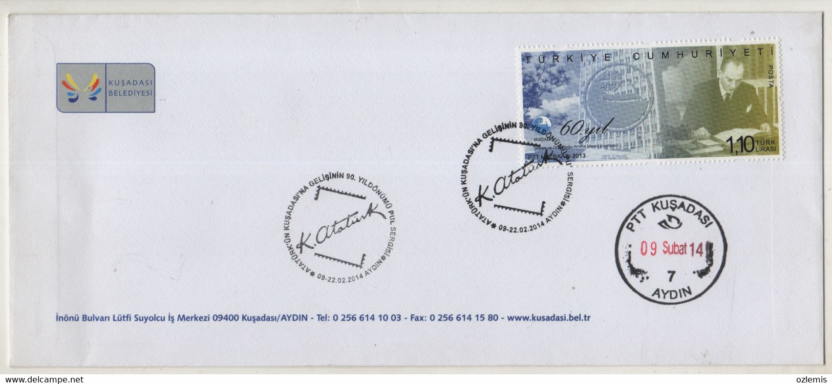 TURKEY,TURKEI,TURQUIE ,90TH YEARS OF ATATURK'S ARRIVING IN KUŞADASI, 2014,FIRST DAY COVER - Brieven En Documenten