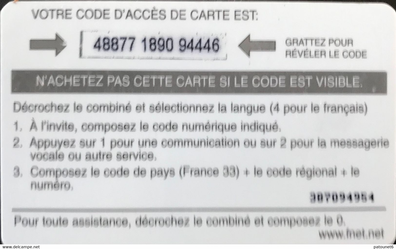 FRANCE  -  ARMEE  -  Prepaid  -  FNET CORP - $ 20 -  Cartes à Usage Militaire