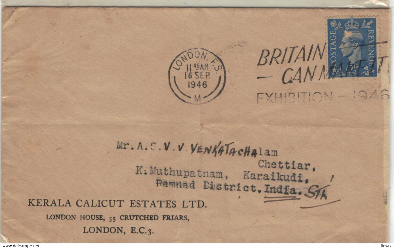 Kerala Calicut Estates Ltd London 1946 > Karai Kudi - Covers & Documents