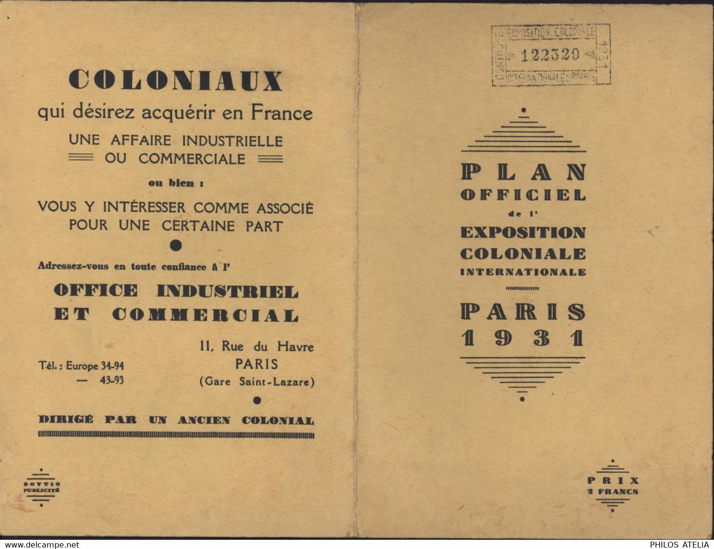 Plan Officiel De L'exposition Coloniale Internationale Paris 1931 Publicité Cida Chocolat Au Lait + Byrrh Vin Quinquina - Europe