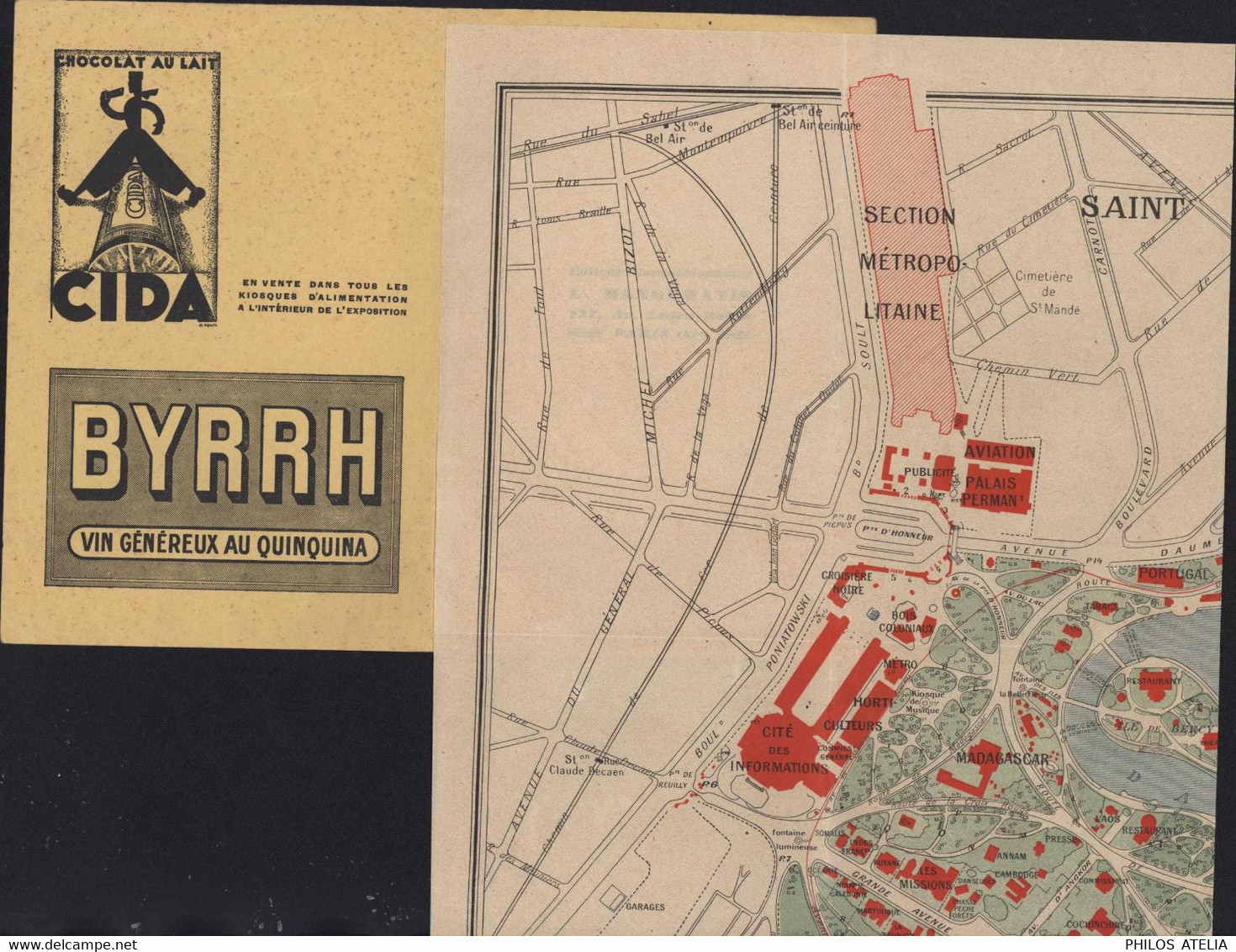Plan Officiel De L'exposition Coloniale Internationale Paris 1931 Publicité Cida Chocolat Au Lait + Byrrh Vin Quinquina - Europe