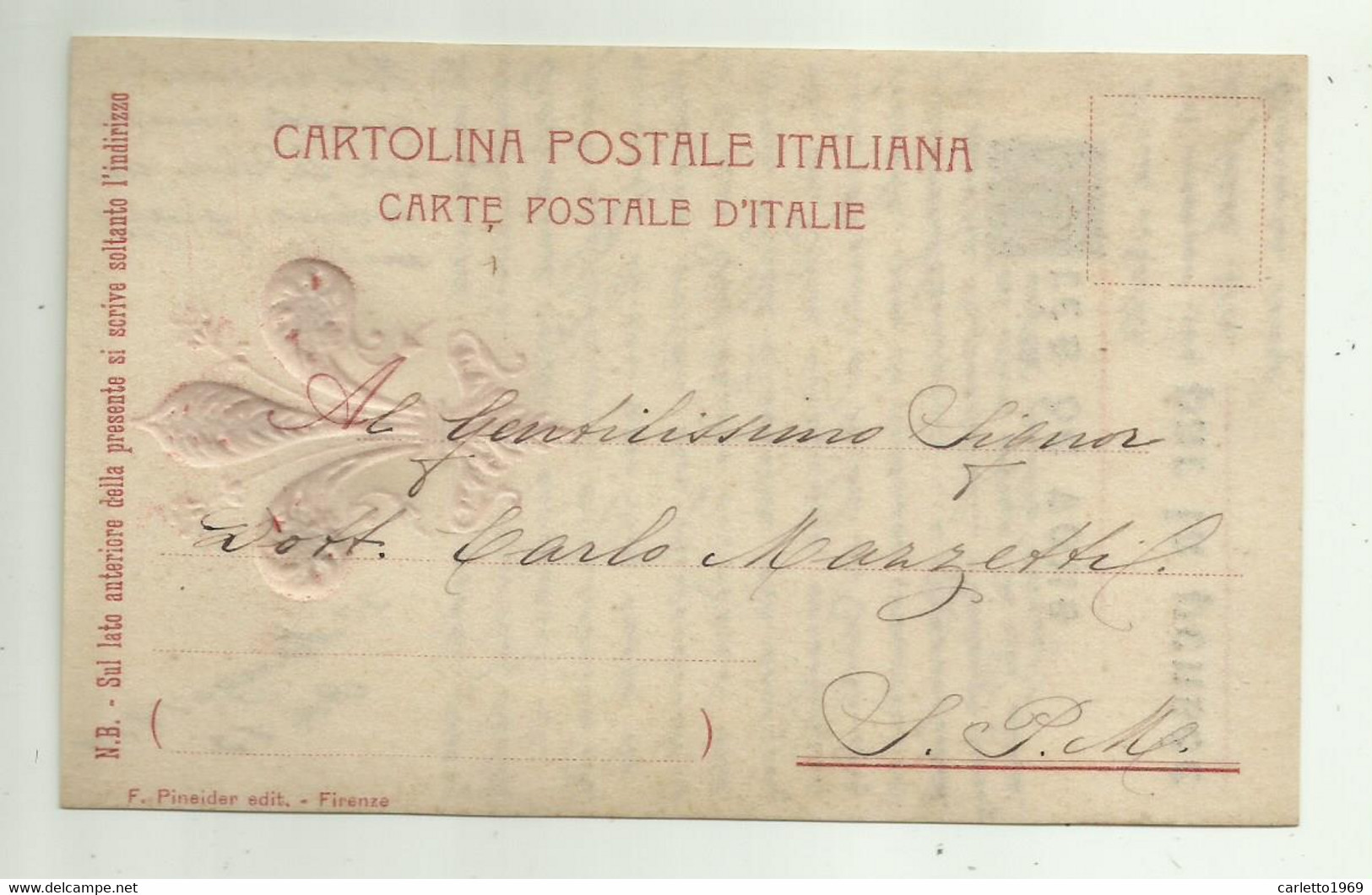 Firenze - PRES DE VOUS LA PENSEE 1911 - GIGLIO FIORENTINO IN RILIEVO SU  CARTA TRASPARENTE - VIAGGIATA FP