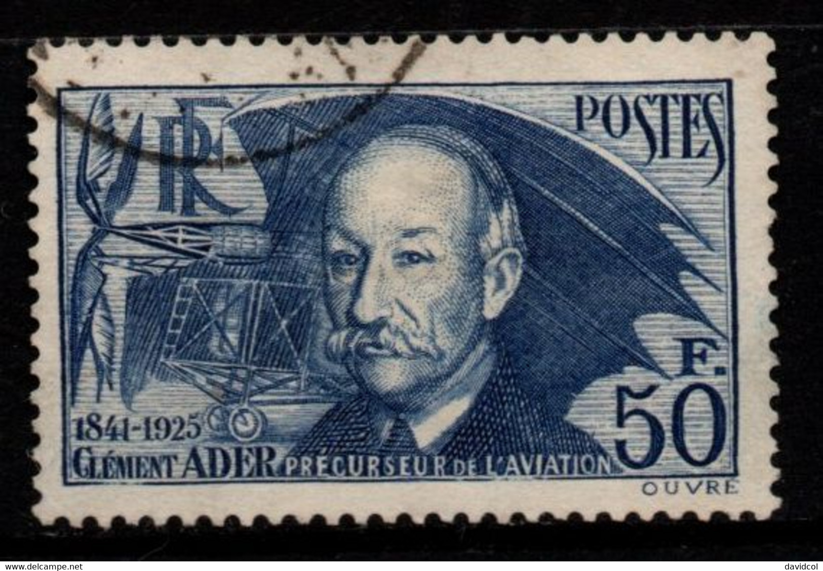 Q029C - FRANCE - 1938 - YV#: 398- USED - CLEMENT ADER, AVIATION PIONEER - SPACEFILLER - Oblitérés