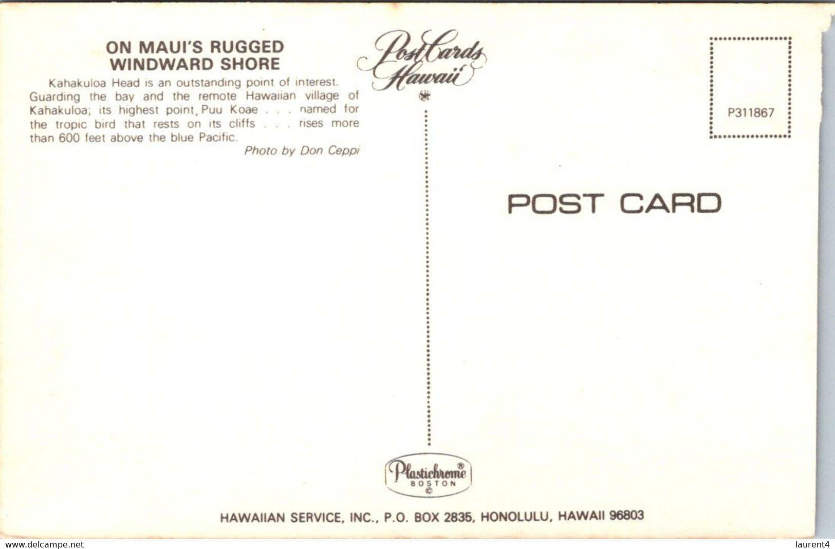 (5 A 12) Older USA Postcard - Hawaii Old Maui Shore - Maui