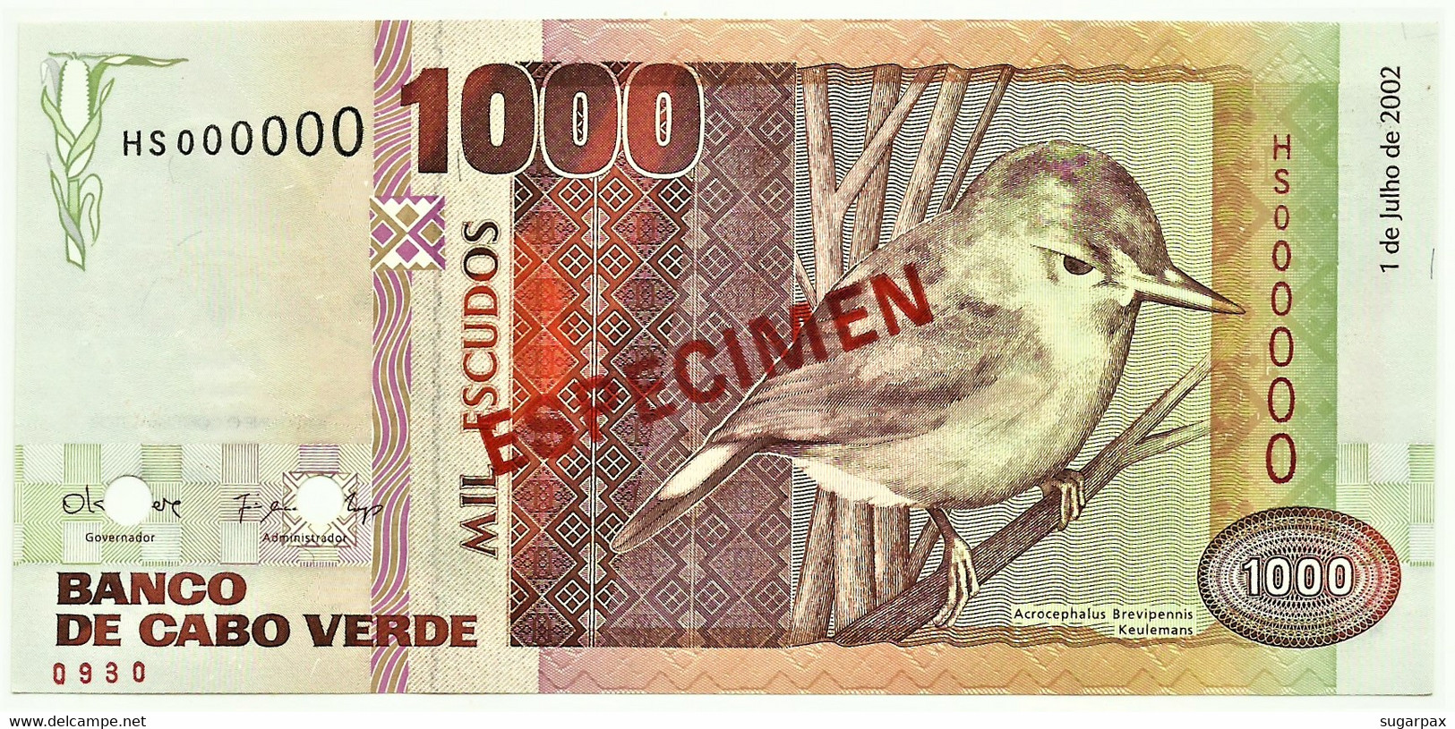 CAPE VERDE - 1000 ESCUDOS - 01.07.2002 - Pick 65.s2 - Unc. - ESPÉCIMEN In RED - 1 000 - Cap Vert