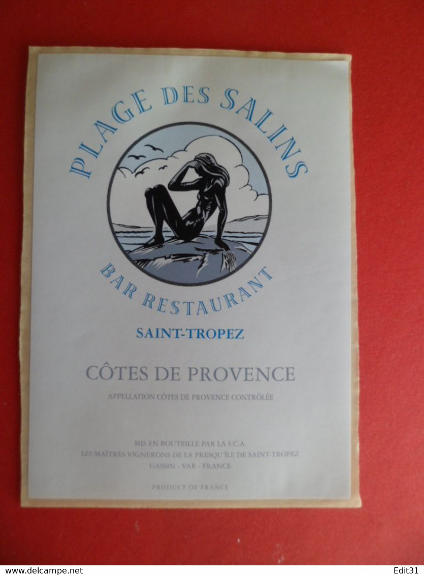 Etiquette Vin Plage Des Salins - Cotes De Provence Bar Restaurant SAINT TROPEZ - Var - GASSIN - Sexy Erotique - Erotica