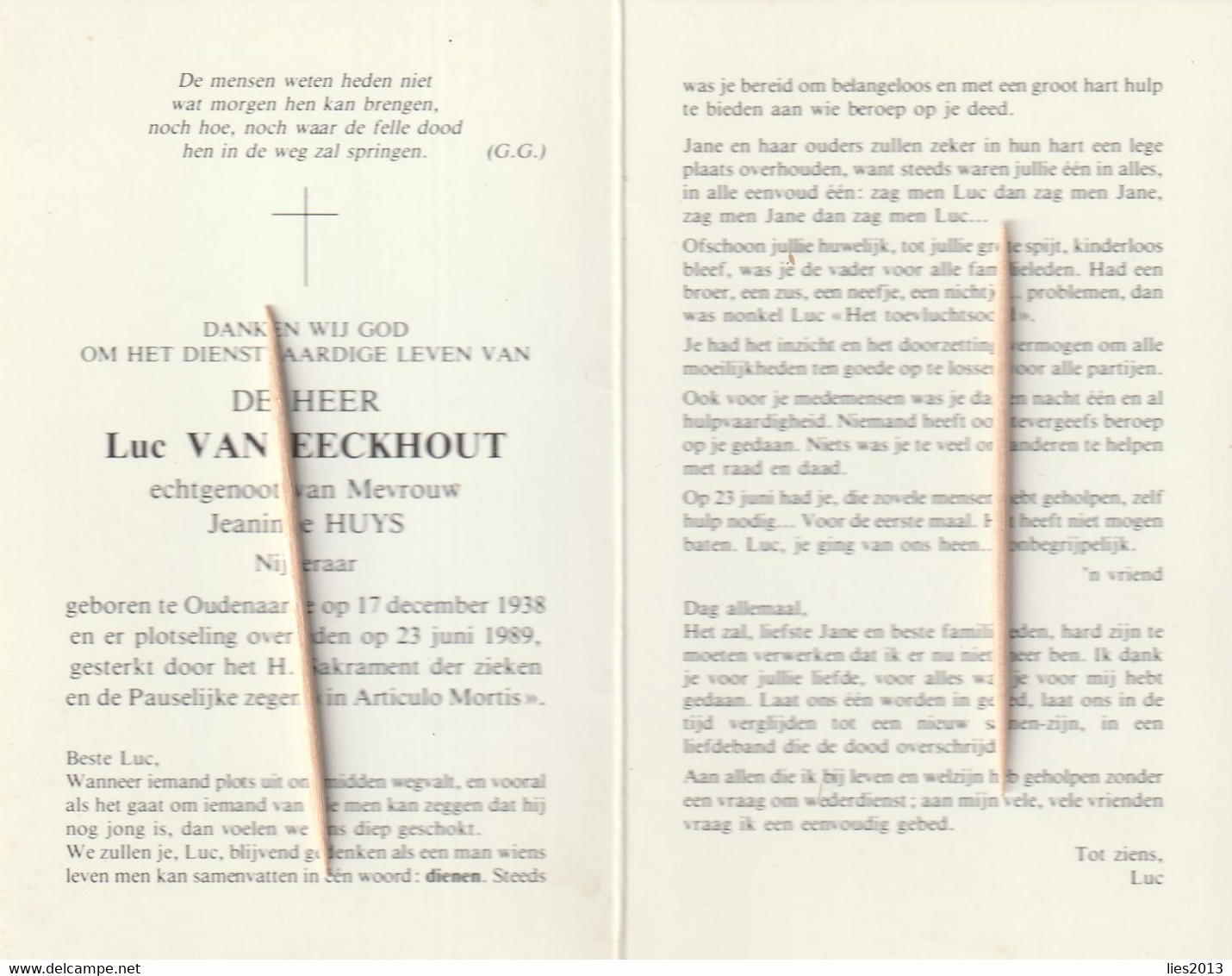 Oudenaarde, 1989, Luc Van Eeckhout, Huys, Steyaert, Vancauwenberghe - Imágenes Religiosas