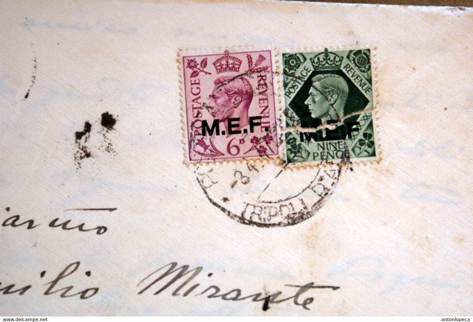 ITALIA COLONIE OCCUPAZIONE INGLESE,LETTERA  CON MEF 6 PENCE LILLA E 9 PENCE VERDE OLIVA - Occ. Britanique MEF