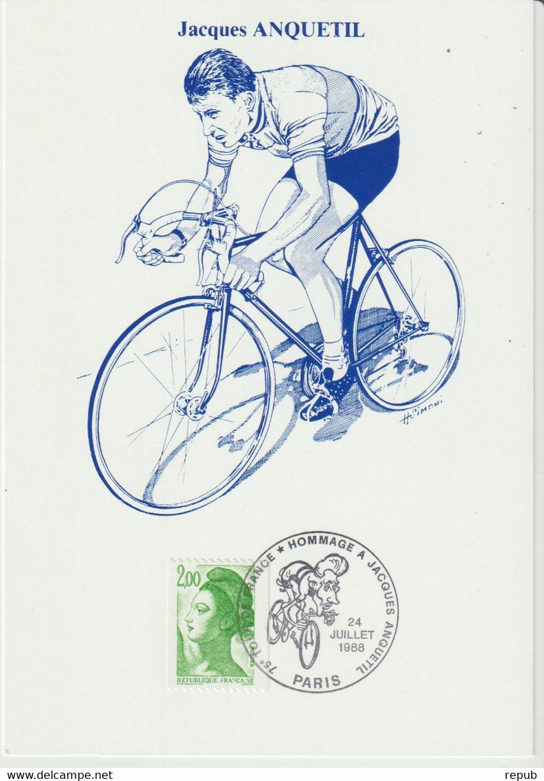 France Carte 1988 Tour De France Hommage à J Anquetil (tirage 2000) - Cachets Commémoratifs