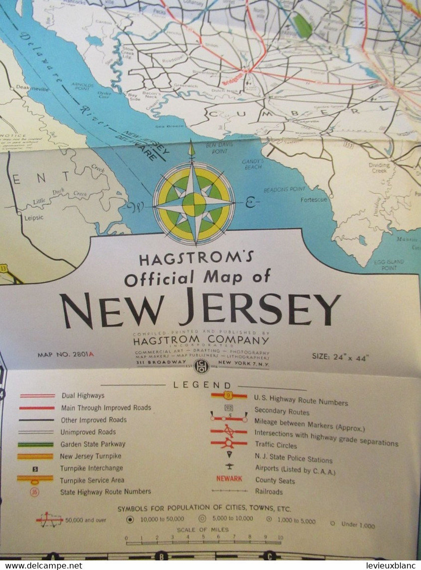 Carte Officielle Du NEW JERSEY / U S A / Hagstroms/With New Highway Numbering System/ 1953        DT 116 - Cartes Routières