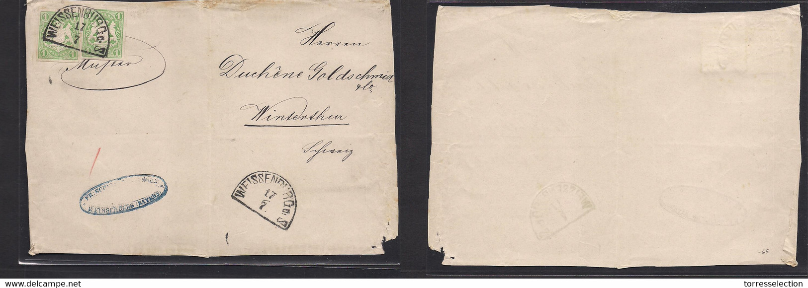 German States-Bayern. C. 1867-8 (17 July) Weissenburg - Switzerland, Winterthur, PM Fkd Front Bearing 1 Kr Yellow Green, - Autres & Non Classés