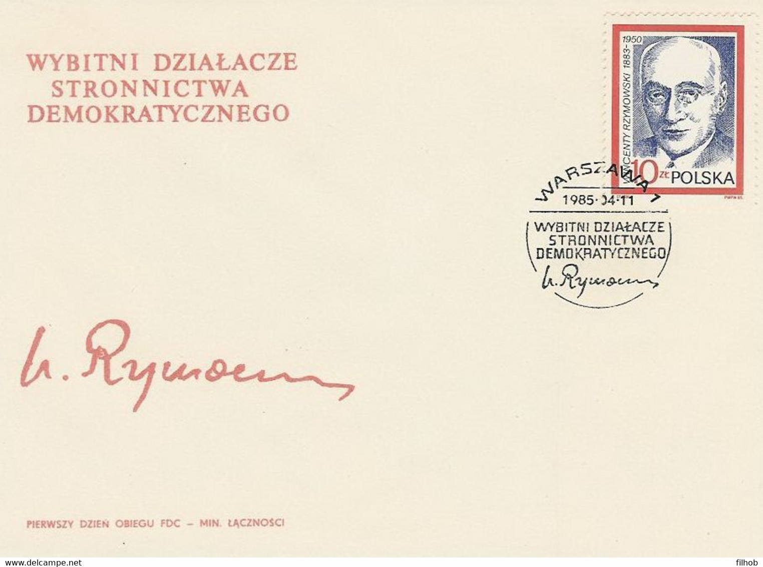 Poland FDC.2820: Democratic Party - Wincenty Rzymowski - FDC