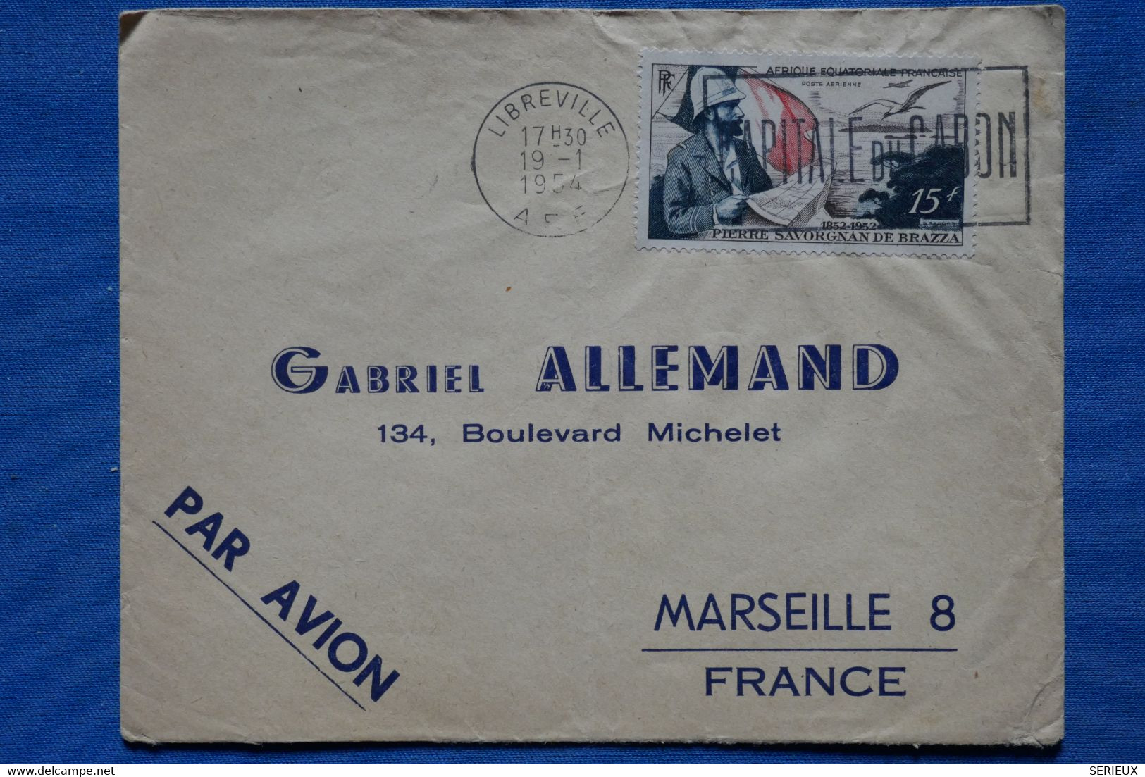 AD6 AEF GABON   BELLE  LETTRE  1954  LIBREVILLE  POUR  MARSEILLE FRANCE  ++ AFFRANCH. INTERESSANT - Covers & Documents