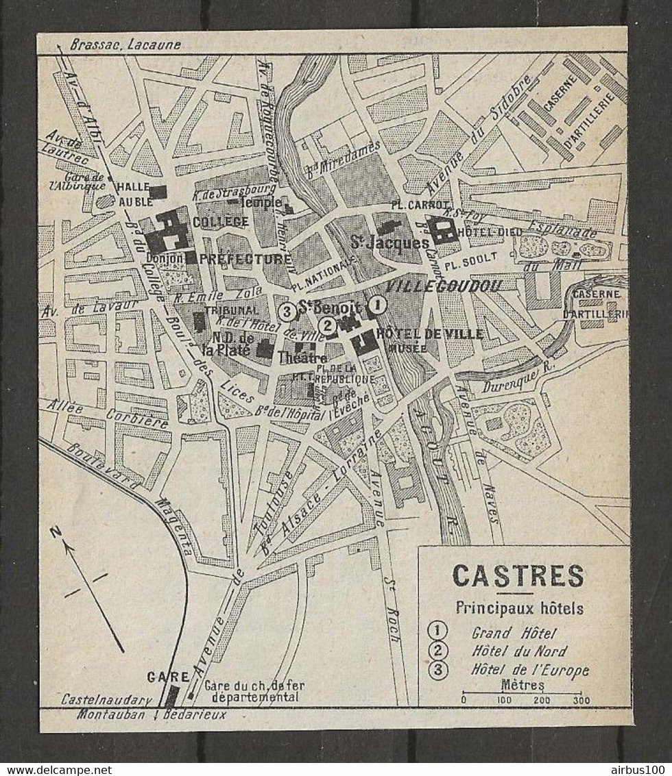 CARTE PLAN 1914 - CASTRES - GRAND HOTEL - HOTEL Du NORD - HOTEL De L'EUROPE - HALLE Au BLÉ - Cartes Topographiques